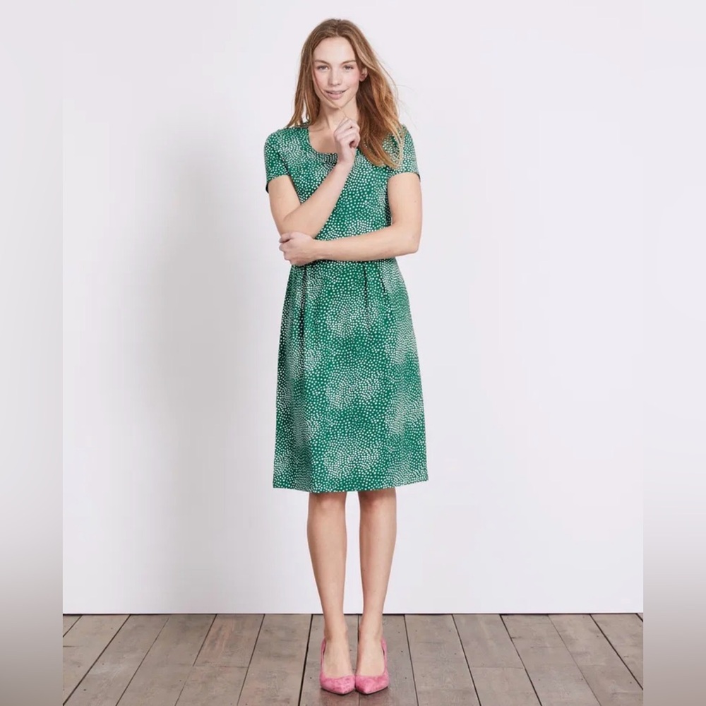 Boden Green and White Patterned Midi Dress | Size 16